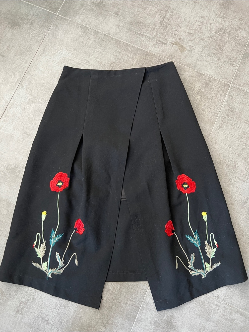 Chicwish Black A-Line Skirt with Red Floral Embroidery - Picture 1 of 7